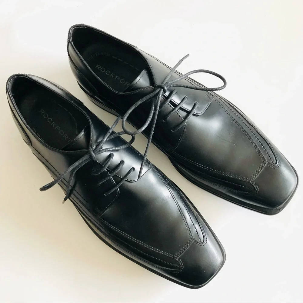 Rockport Black Leather Square Toe Oxfords